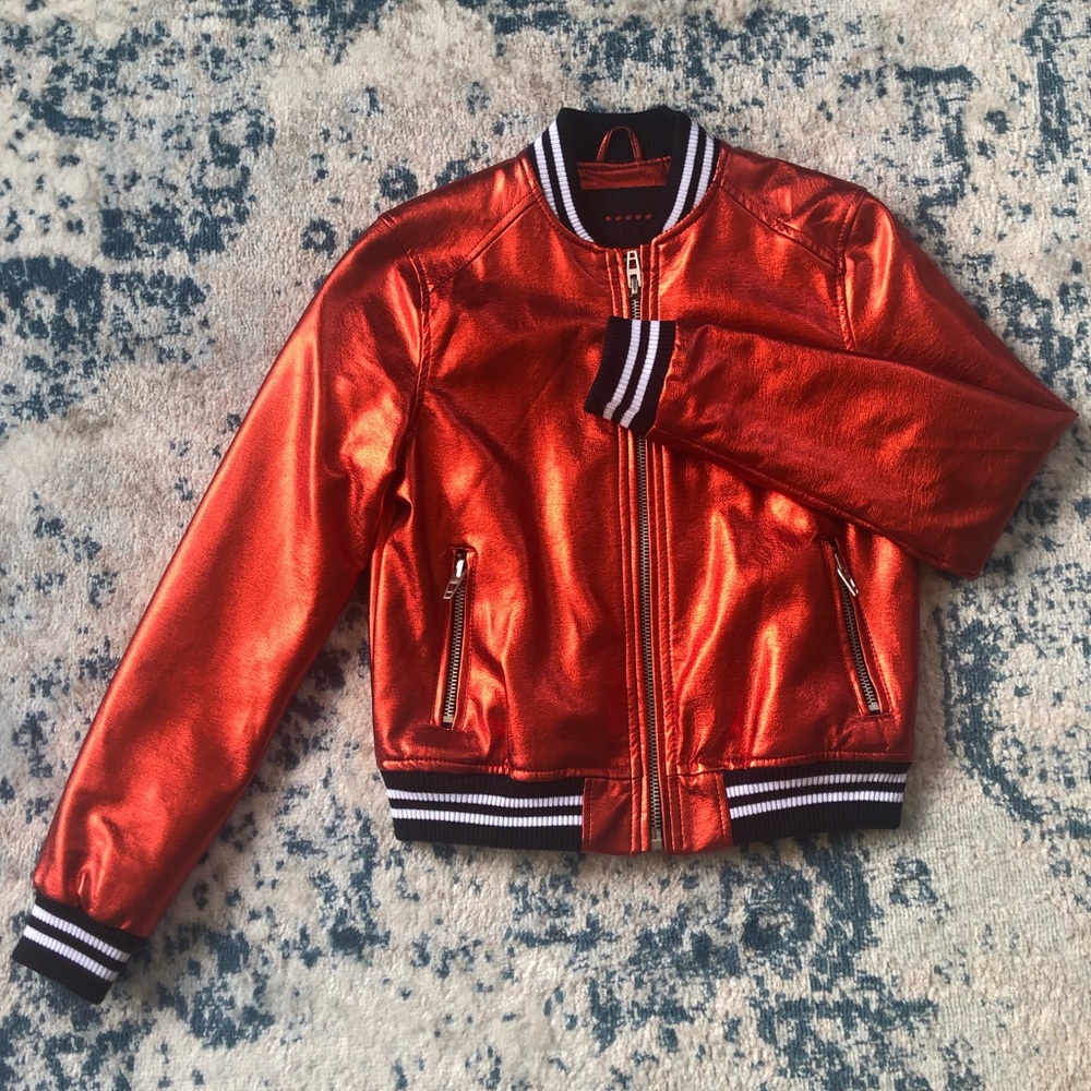 Blank NYC Metallic Red Faux Leather Moto Jacket